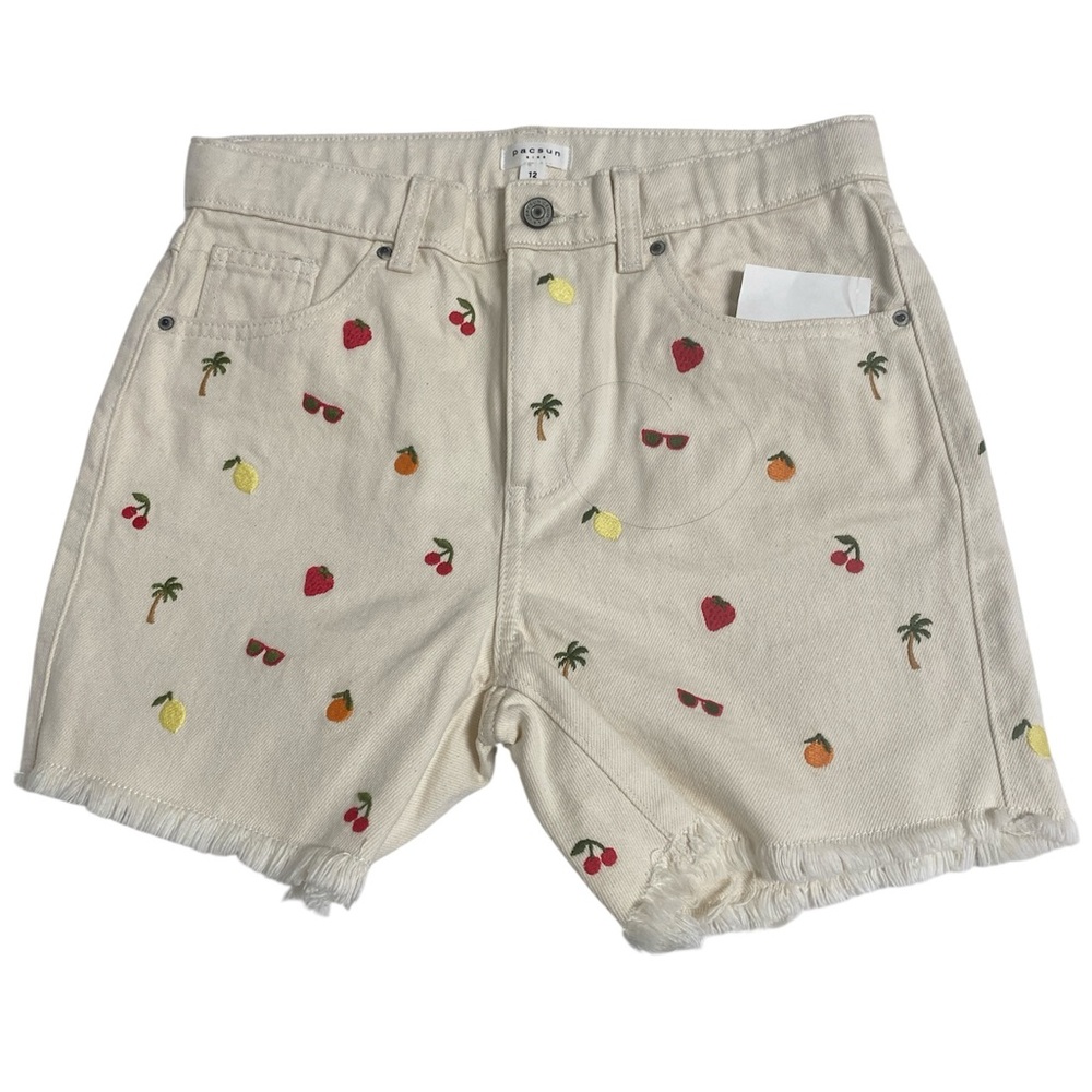 PacSun Cream Jean Shorts with Colorful Embroidery